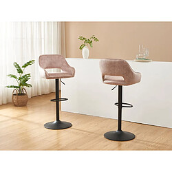 Vente-Unique Lot de 2 tabourets de bar en tissu et métal noir - Hauteur ajustable - Beige - ZINEA