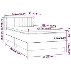 vidaXL Sommier à lattes de lit avec matelas Noir 100x200 cm Velours pas cher