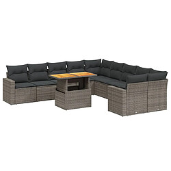 vidaXL Salon de jardin 11 pcs avec coussins gris résine tressée