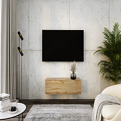 3XELIVING Meuble TV suspendu, D: l : 100 cm, H : 34 cm, P : 32 cm CHÊNE WOTAN