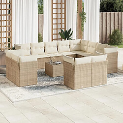 Maison Chic Salon de jardin avec coussins 13 pcs | Ensemble de Table et chaises | Mobilier d'Extérieur beige résine tressée -GKD65673