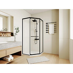 Vente-Unique Paroi de douche pentagonale avec receveur - 90 x 90 x 195 cm - Noir mat - CRISTELIO