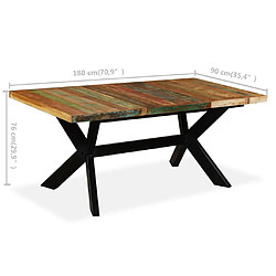 vidaXL Table à manger Bois récupération massif et croix en acier 180cm pas cher