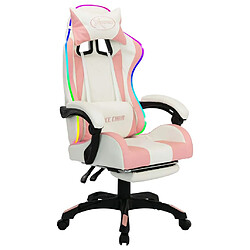 Maison Chic Fauteuil de jeux vidéo avec LED,Fauteuil Gamer du Bureau RVB Rose et blanc Similicuir -MN60168