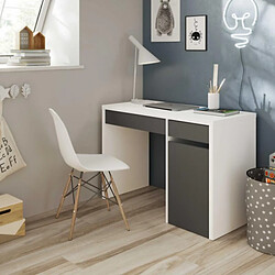 Dansmamaison Bureau 1 porte 2 tiroirs Blanc/Gris - PAKAU Bureau 1 porte 2 tiroirs Blanc/Gris - PAKAU - L 108 x l 50 x H 75 cm