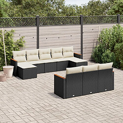 vidaXL Salon de jardin 10 pcs avec coussins noir résine tressée