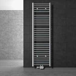 LuxeBath Radiateur de salle de bains Sahara 500x1800 mm, chrome, droit avec raccord central y compris garniture de raccordement avec thermostat universel forme d'angle et traversante