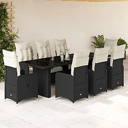 vidaXL Ensemble de bistro de jardin 9 pcs coussins noir poly rotin