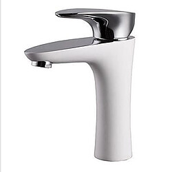 iDeko® Robinet Mitigeur lavabo contemporain corps céramique blanc poignée chromée unique robinet lavabo 