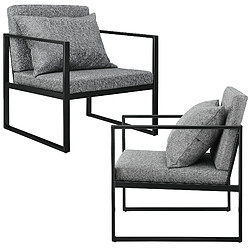 Helloshop26 Lot de 2 fauteuils design de salon avec accoudoirs siège et dossier rembourré armature solide housse en polyester 70 x 60 x 60 gris 03_0005758 