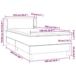 vidaXL Sommier à lattes de lit avec matelas Gris foncé 100x200cm Tissu pas cher