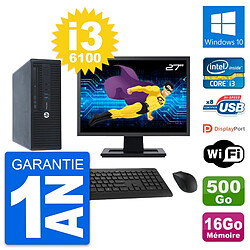 PC HP 400 G3 SFF Ecran 27" Intel i3-6100 RAM 16Go Disque 500Go Windows 10 Wifi · Occasion 