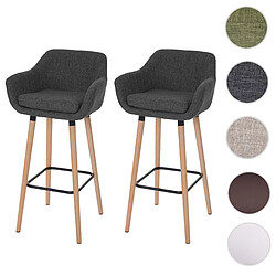 Mendler 2x tabouret de bar Malmö T381, chaise bar/comptoir avec dossier ~ tissu, gris foncé 