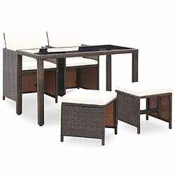 Maison Chic Salon de jardin encastrable 5 pcs et coussins - Ensemble table et chaises d'extérieur - Salon/Mobilier de jardin classique Rotin Marron -MN46167