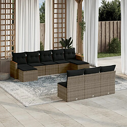 Maison Chic Salon de jardin avec coussins 10 pcs, Ensemble Tables et chaises de jardin, gris résine tressée -GKD406076