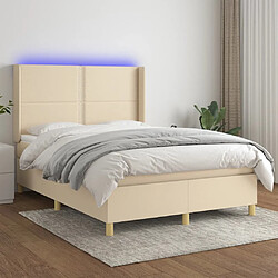 vidaXL Sommier à lattes de lit matelas et LED Crème 140x200 cm Tissu 