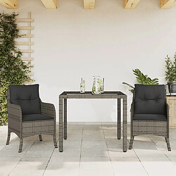 Maison Chic Ensemble à manger d'extérieur 3 pcs avec coussins,Salon de jardin gris résine tressée -GKD167630