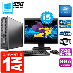 PC HP EliteDesk 800 G1 SFF Core I5-4570 8Go Disque 240 Go SSD Wifi W7 Ecran 22" - Occasion