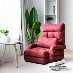 Decoshop26 Fauteuil convertible chauffeuse convertible 1 place en tissu avec oreiller 5 positions rouge 20_0000628