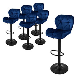 ML-Design Lot 6 tabourets de bar rembourrées velours chaise bleu hauteur réglable 59-79 cm 