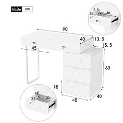 LBF Coiffeuse, 5 tiroirs, sans miroir ni tabouret, meuble et pieds interchangeables gauche et droite, 90x 40 x 73,5 cm, motif vagues, style minimaliste, commode, blanc