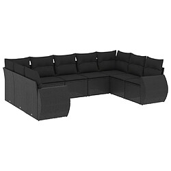 vidaXL Salon de jardin 9 pcs avec coussins noir résine tressée