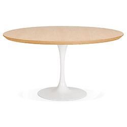 Alterego Table de salle à manger ronde 'BRIK' en bois finition naturelle et pied central en métal blanc - Ø 140 cm BRIK