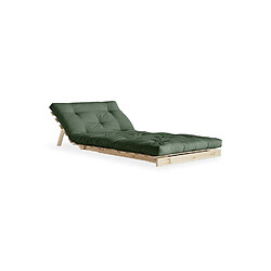 Inside 75 Fauteuil convertible futon ROOTS pin naturel coloris vert olive couchage 90 x 200 cm.