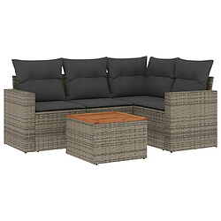 vidaXL Salon de jardin 5 pcs avec coussins gris résine tressée