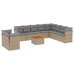 vidaXL Salon de jardin 11 pcs avec coussins beige résine tressée