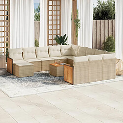 Maison Chic Salon de jardin avec coussins 13 pcs | Ensemble de Table et chaises | Mobilier d'Extérieur beige résine tressée -GKD67979