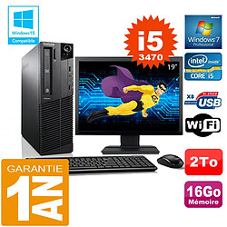 PC Lenovo M92p SFF Core I5-3470 Ram 16Go Disque 2 To Wifi W7 Ecran 19" - Occasion