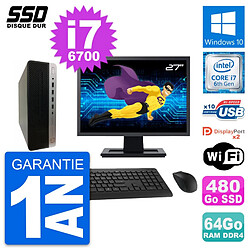 PC HP ProDesk 600 G3 SFF Ecran 27" i7-6700 RAM 64Go SSD 480Go Windows 10 Wifi - Occasion