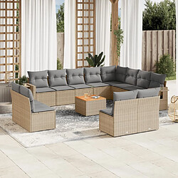 vidaXL Salon de jardin avec coussins 13 pcs beige résine tressée