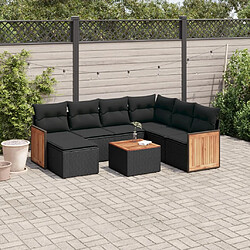 vidaXL Salon de jardin 8 pcs avec coussins noir résine tressée 