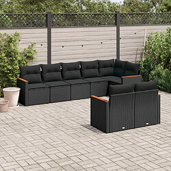 vidaXL Salon de jardin 8 pcs avec coussins noir résine tressée