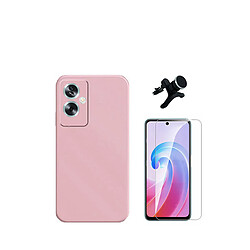 Kit de film en verre trempé de la couverture en 5D + boîtier en silicone liquide + porte-voiture renforcé Phonecare pour Oppo A79 5G - rose 