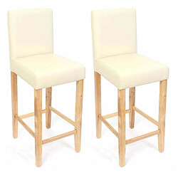 Decoshop26 2x tabourets de bar chaise de comptoir en synthétique crème pieds en bois clair 04_0001768