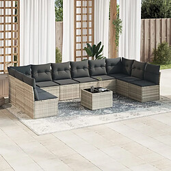 vidaXL Salon de jardin 11 pcs avec coussins gris clair résine tressée 