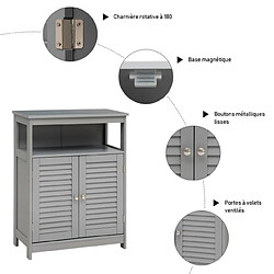 Helloshop26 Meuble de rangement pour salle de bain meuble sur pieds en bois avec placard 2 portes pour salle de bain salon chambre 60 x 30,5 x 80 cm gris 20_0005040