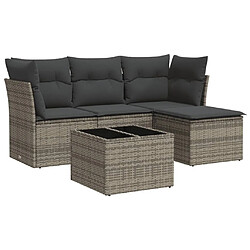 Maison Chic Salon de jardin 5 pcs avec coussins | Ensemble de Table et chaises | Mobilier d'Extérieur gris résine tressée -GKD95753