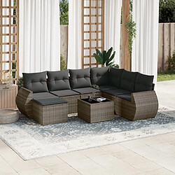 Maison Chic Salon de jardin 8 pcs avec coussins | Ensemble de Table et chaises | Mobilier d'Extérieur gris résine tressée -GKD77113