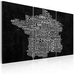 Paris Prix Tableau 3 Panneaux Text Map of France on the Black Background 40 x 60 cm