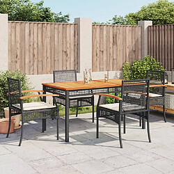 Maison Chic Ensemble à manger d'extérieur 5 pcs avec coussins,Salon de jardin,Mobilier de jardin Noir Résine tressée -GKD277896