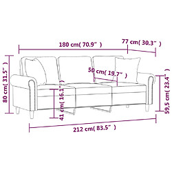 vidaXL Canapé 3 places avec oreillers bordeaux 180 cm velours pas cher