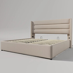 Acheter KOMHTOM Lit coffre double 140x200cm-avec structure métal, sommier à lattes, lit capitonné adulte en lin - Beige