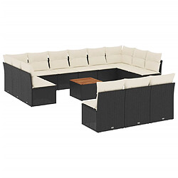 vidaXL Salon de jardin avec coussins 14 pcs noir résine tressée