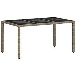 vidaXL Table de jardin dessus en verre gris clair résine tressée