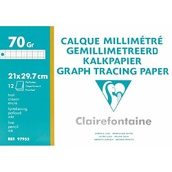 Clairefontaine Pochette Papier Calque Millimétré Format A4 70G Perforé (12 Feuilles) Couleur Bistre