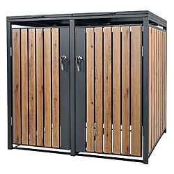 ML-Design Box pour 2 Poubelles, 240L, 132x80x116,3 cm, en Acier, Anthracite/Aspect Chêne, Résistant aux Intempéries, Habillage de Poubelle avec Couvercle Rabattable/2 Portes, Conteneur Abri Hangar